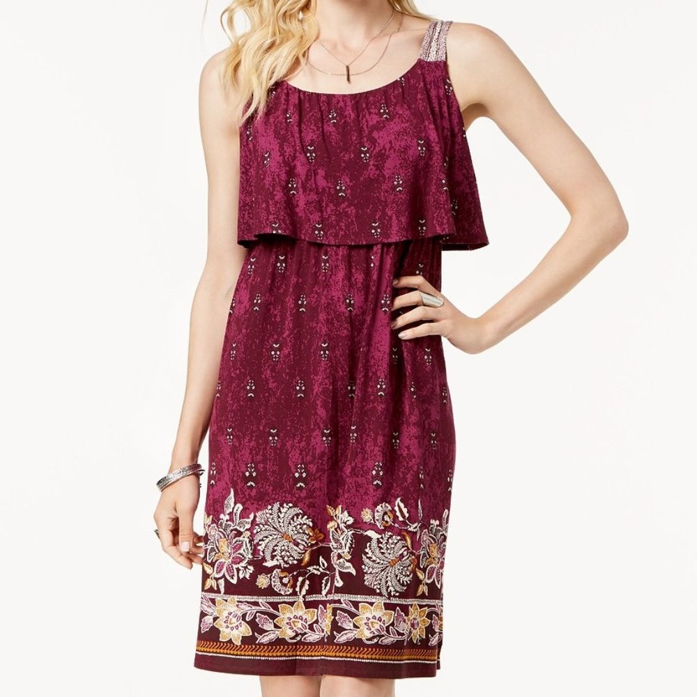 🍍3/$22 STYLE & CO border print flutter tank dress